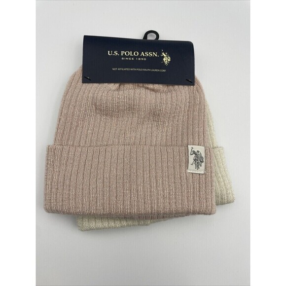 US Polo Assn. Accessories - Womens US Polo Assn Beanie 2 Pack Adult Snow Winter Hat NEW Rose Gold Metallic